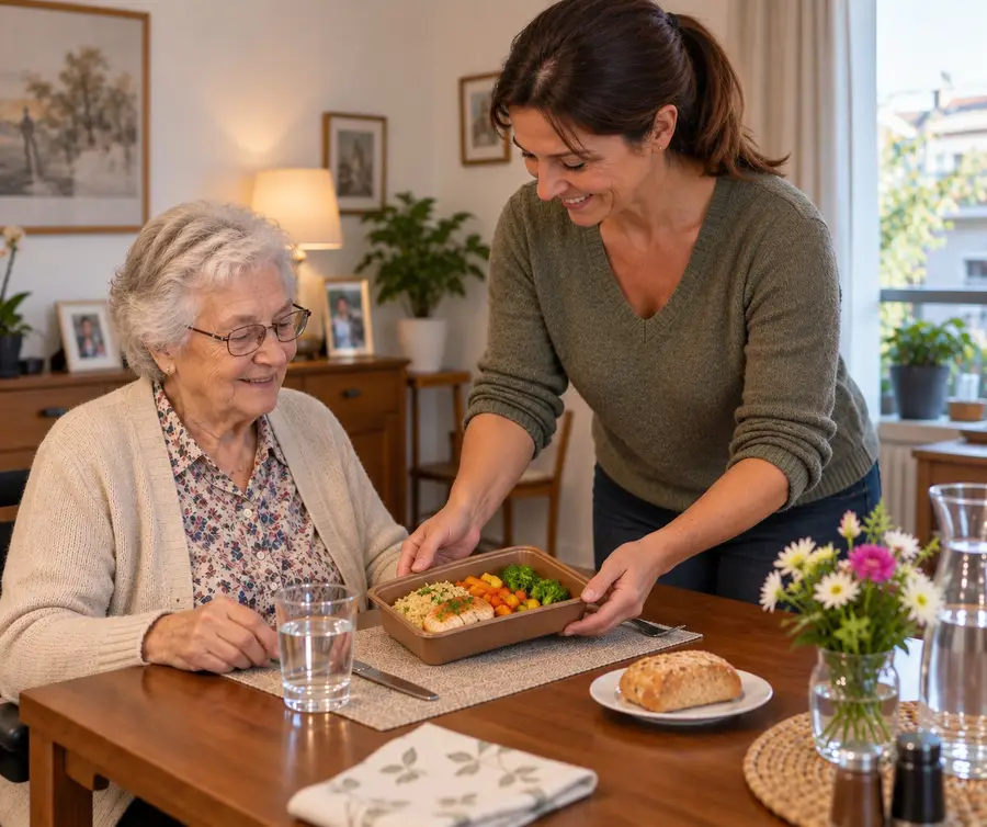 Remise d’un repas équilibré à domicile dans le cadre du service NSD